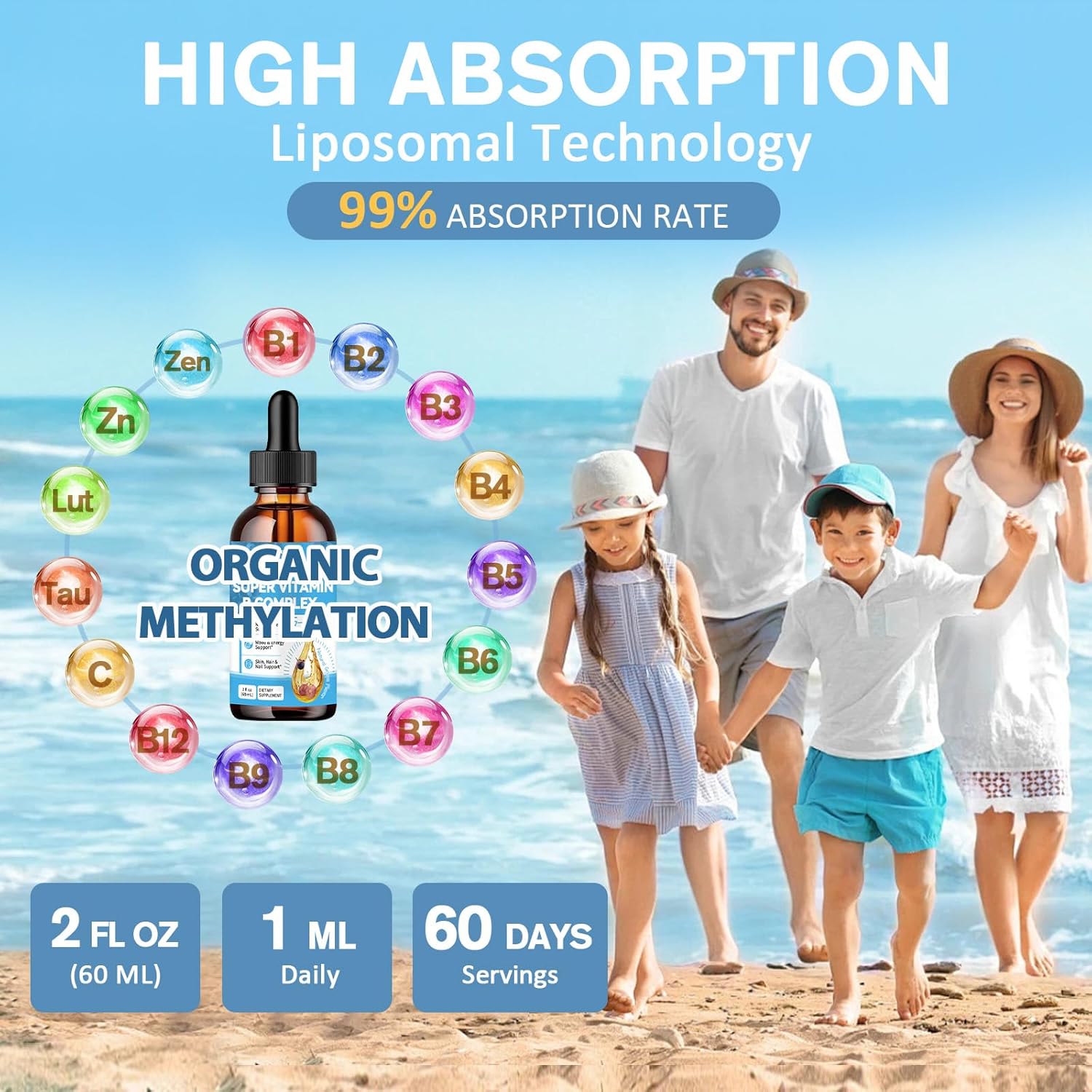 15-in-1 Liposomal Vitamin B Complex Pro, B Complex Drops with Vitamin B1, B2, B3 Niacinamide, Choline, B5, B6, B7 Biotin, Inositol, Folate, B12, Zinc, Lutein, Zeaxanthin, Taurine, Vitamin C, 2 fl oz - Image 7