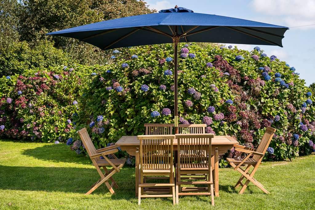 Teak Garden Market Navy Blue Rectangular 3M X 2M Wooden Garden Parasol