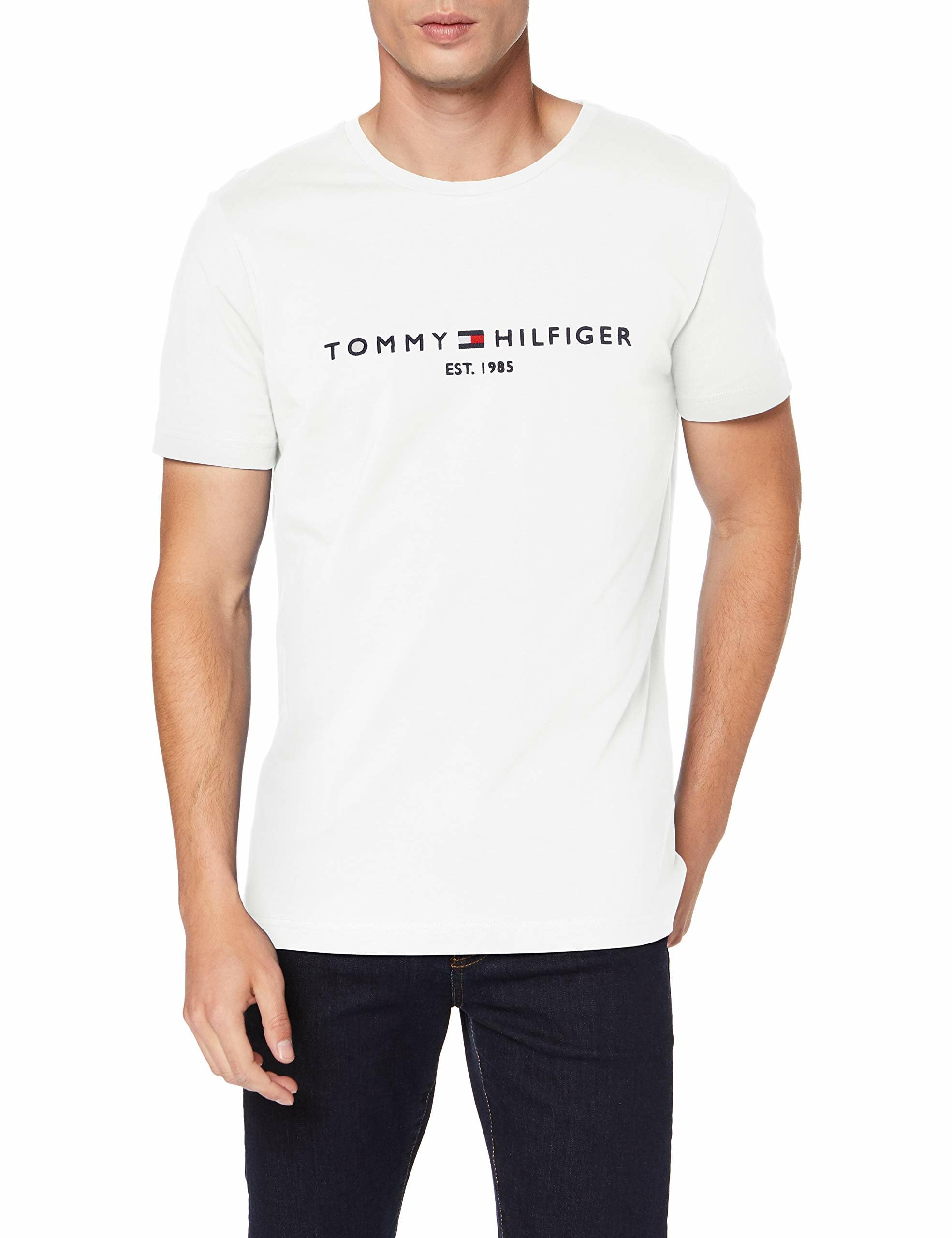 Tommy Hilfiger Camiseta de Manga Corta para Hombre Core Tommy Logo Cuello Redondo, Blanco (Snow White), XL