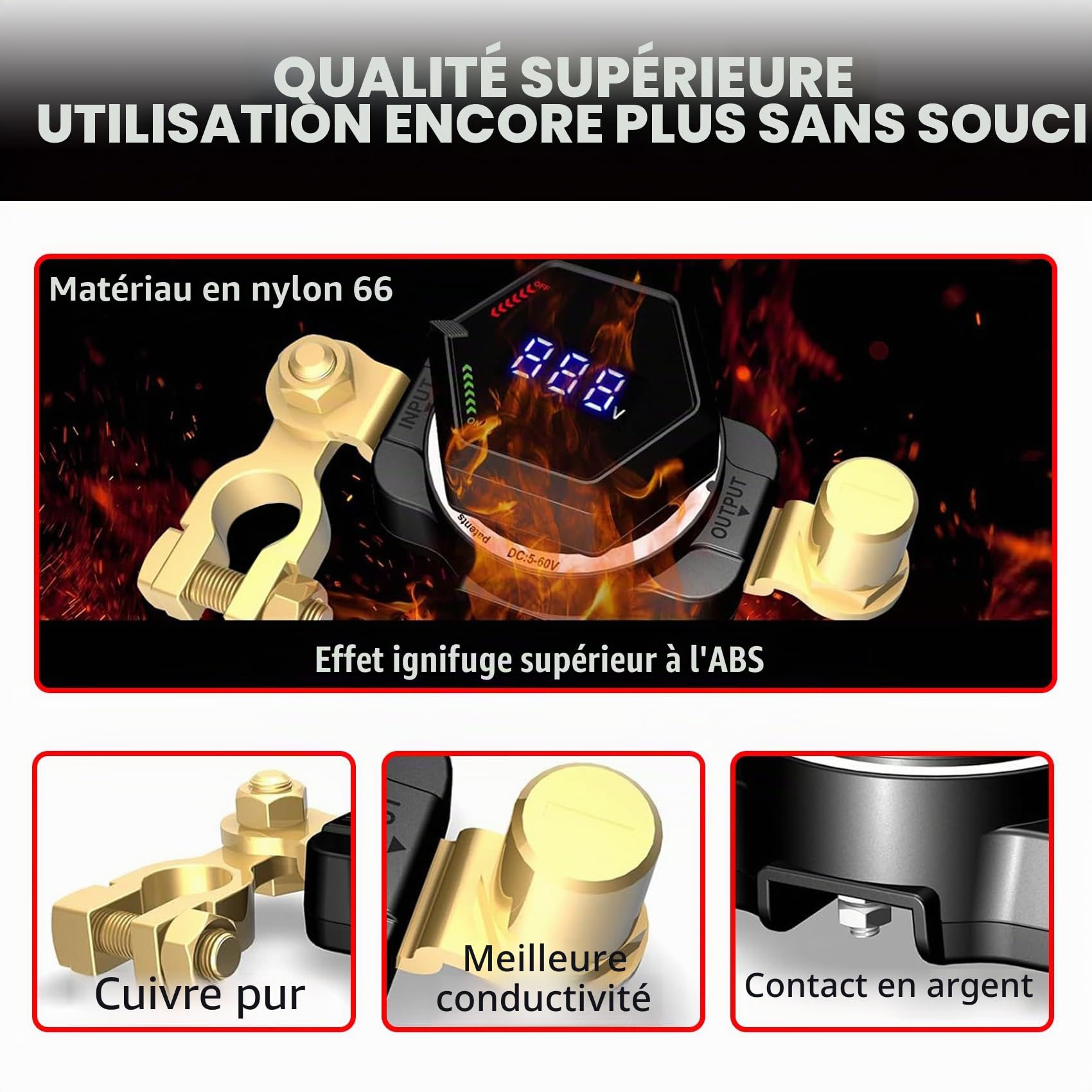 Coupe Circuit Batterie avec Voltmètre, DC 5-60V Coupe Batterie pour Bateau de Marine,Voiture,Camion,Caravane,Véhicules à Moteur (Style 3)