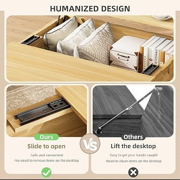 BROTTAR Lift Up Coffee Table with Hidden Storage,80 * 80 * 45cm,Natural