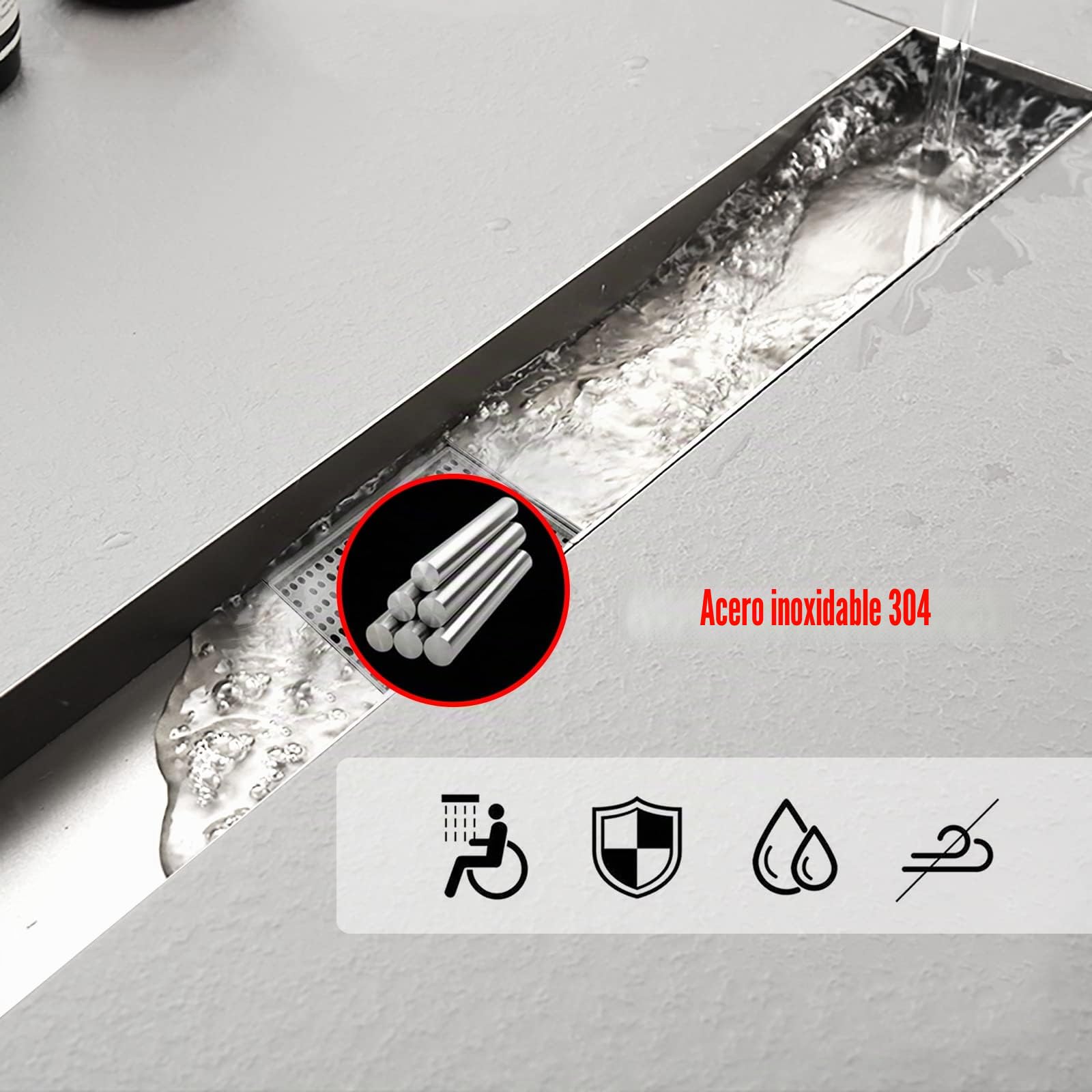 Canaleta Ducha, Línea Corta Desagüe Ducha 60 cm, Canal Ducha de Acero Inoxidable con Sifón y Filtro