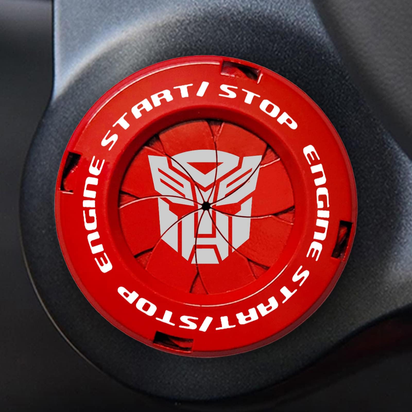 Tybasthe Rotary Push Start Button Cover, Autobots Car Accessories Engine Start Stop Button Cover, Car Stickers Interior Decor, Motorcycle Ignition Key Switch Cover, Red