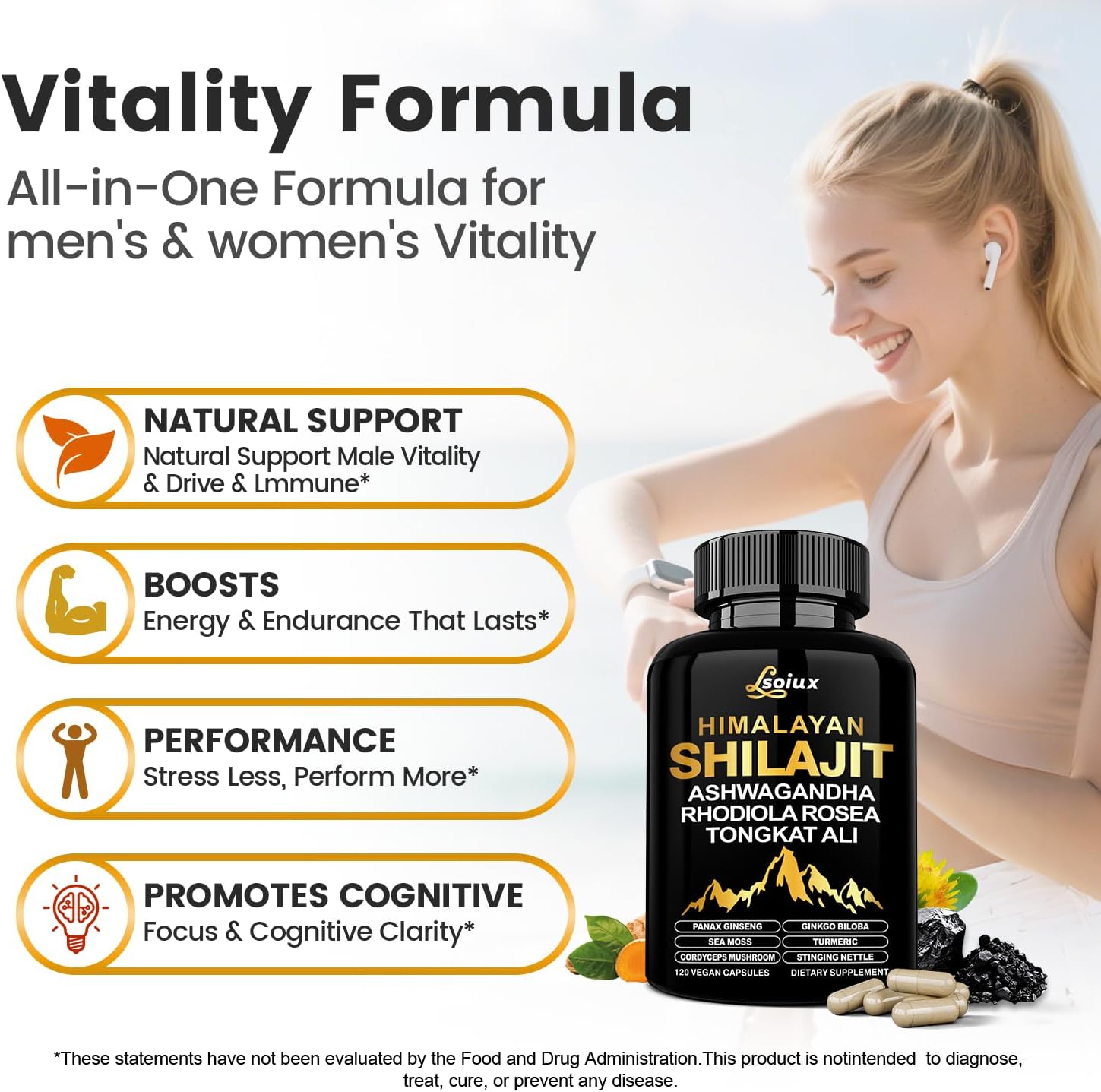 Shilajit for Men & Women - 10-in-1 Pure Himalayan Shilajit Capsules with Organic Ashwagandha | Rhodiola Rosea | Tongkat Ali Supplements for Vitality Support, Energy & Endurance, Stress Less - 120 - Image 6