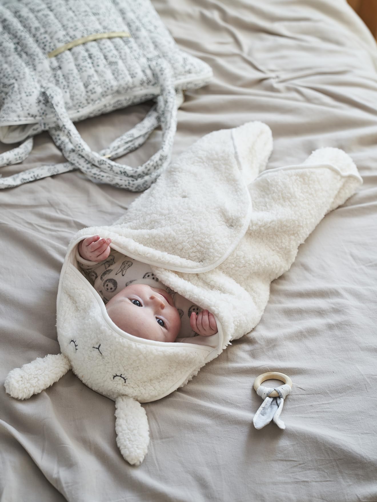 VERTBAUDET Plaid Chancelière Bébé Coque et Nacelle en Peluche ivoire TU