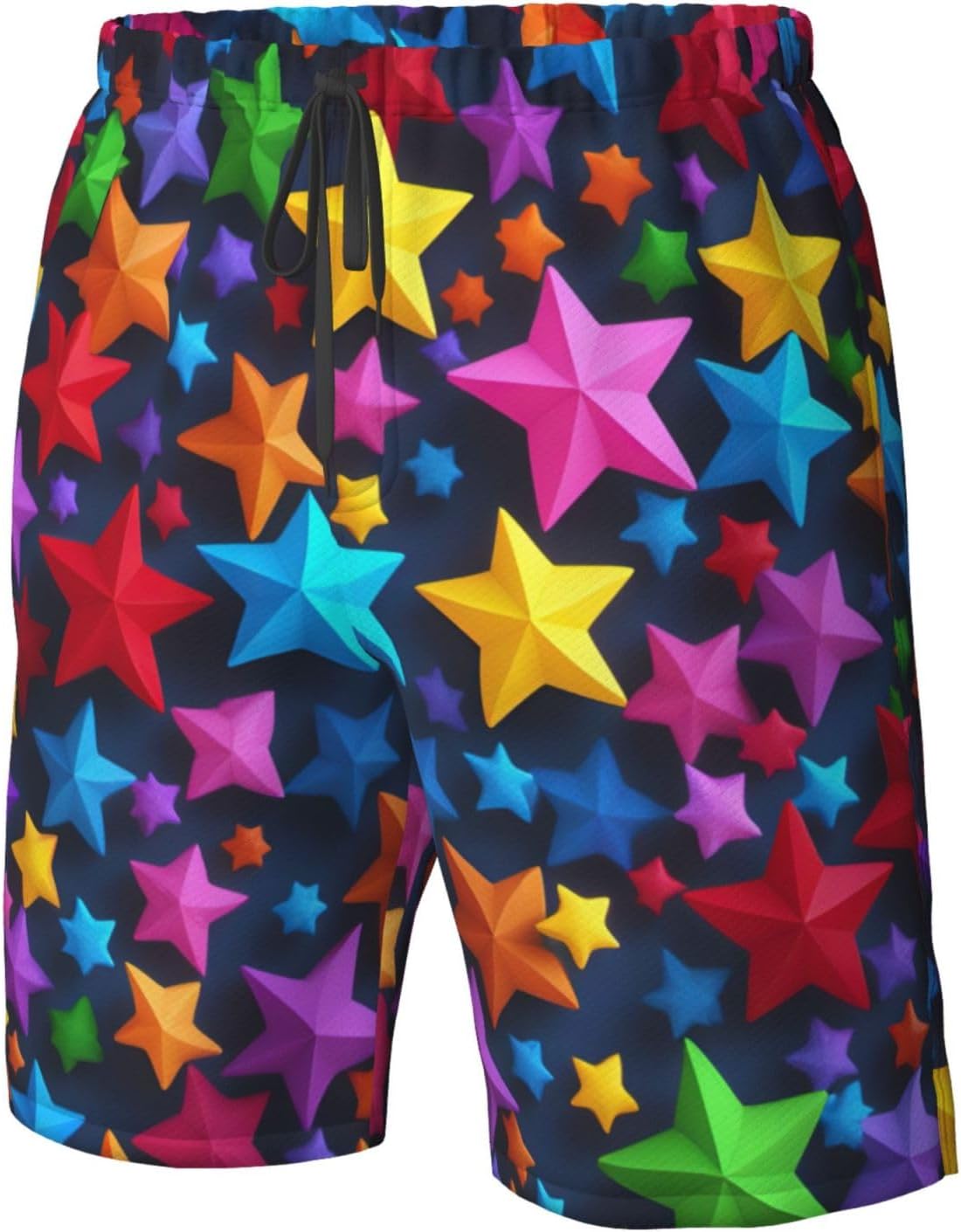 Color Stars Print Men's Quick-Drying Shorts Casual Beach Pants Stretch Waist Shorts and Pockets