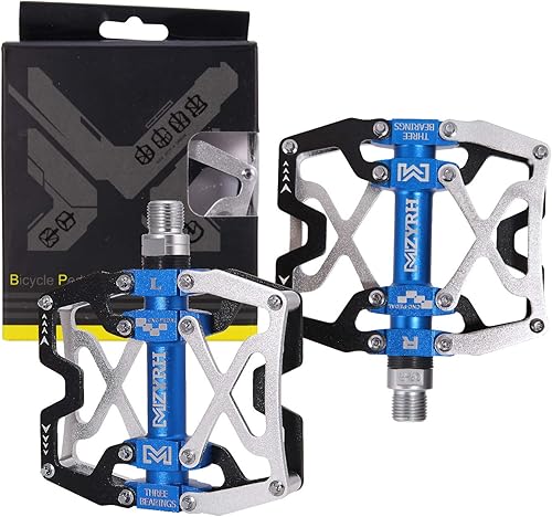 Vista 45 de MZYRH Pedales de bicicleta de montaña, ultrarresistentes, coloridos mecanizados CNC, 9/16 pulgadas, sellados con 3 pedales de rodamiento Rodamientos