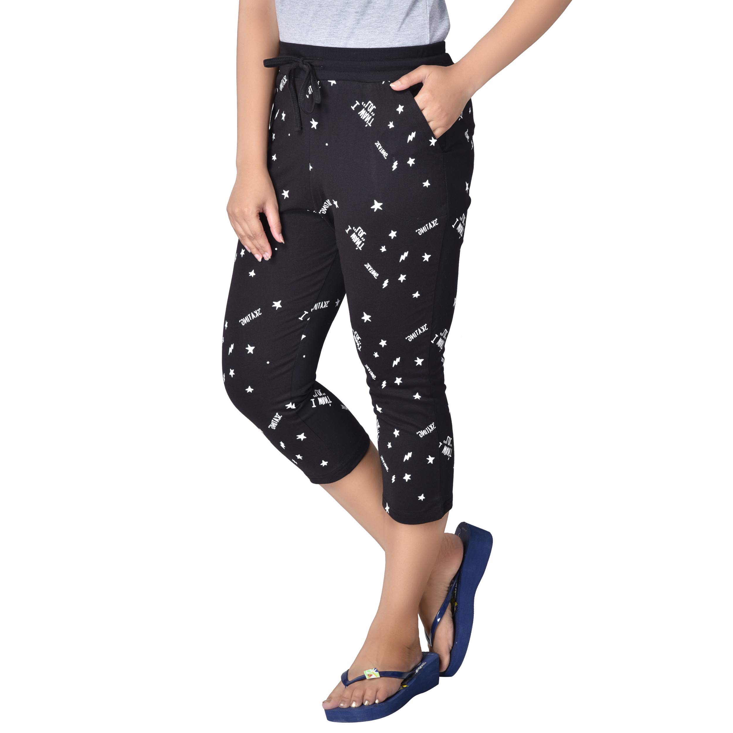 Club A9 Women's Cotton Printed Nightwear Capris Pack of 1 (SA_513_L_Black_Large) 1