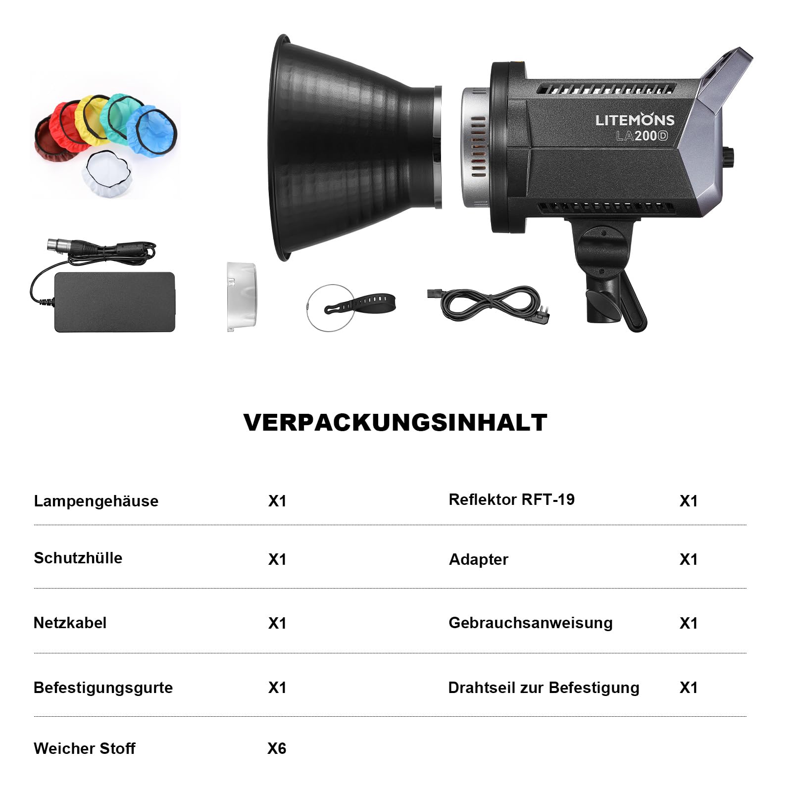 Godox Litemons LA200D Luce Video Led 230W,Daylight Continuous Output Light 5600K CRI 96+ TLCI 97+,101000lux con 8 effetti FX Bowens Mount e controllo APP per Livestreaming, video, Youtuber, Studio