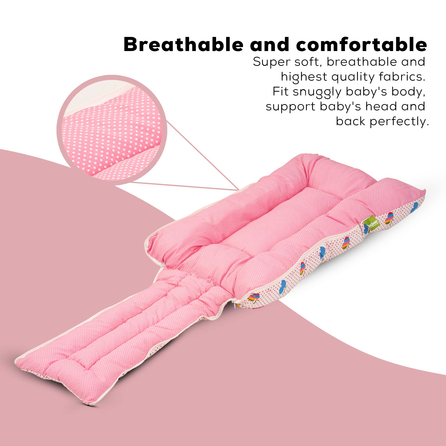 BAYBEE Carry Bed for New Born,Portable & Cozy Baby Nest, Ultra Soft Cotton, Padded Side Bolsters,Daily Travel Companion for 0-6 Months (Pink) 2