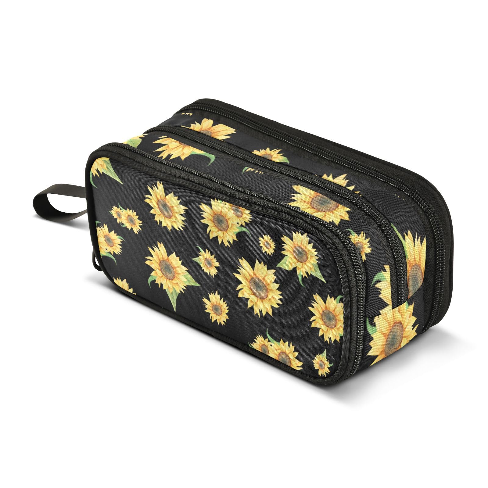ZAZYXTJ Sunflowers Pencil Case Large Capacity Pencil Pouch | 3 Compartment Storage Canvas Makeup Bag for School Office Teen Girl Boy Men Women