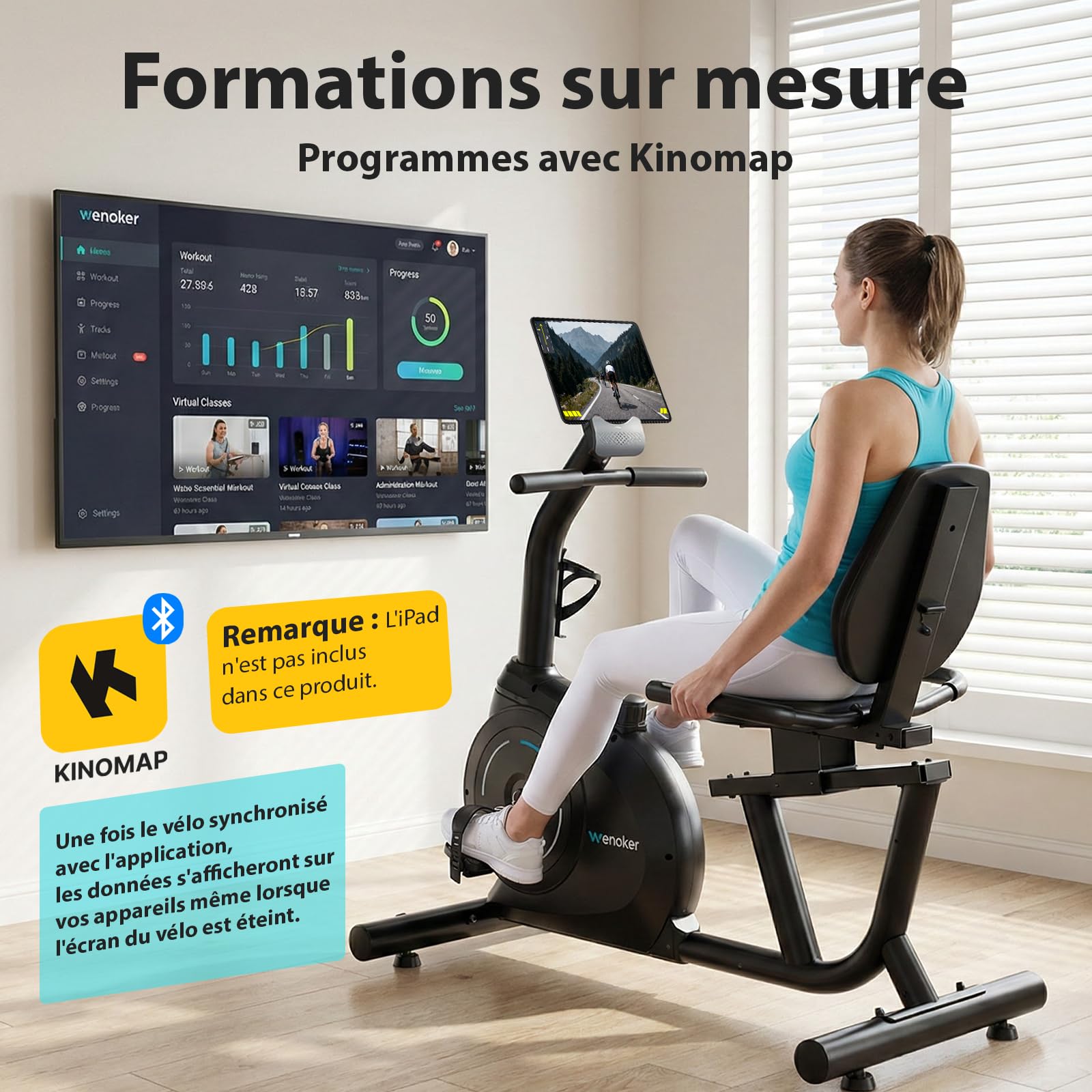 Wenoker ergomètre d'appartement avec frein magnétique, capteurs de pouls et écran LCD, 8 niveaux de résistance jusqu'à 160 kg, ergomètre d'assise avec dossier pour personnes âgées