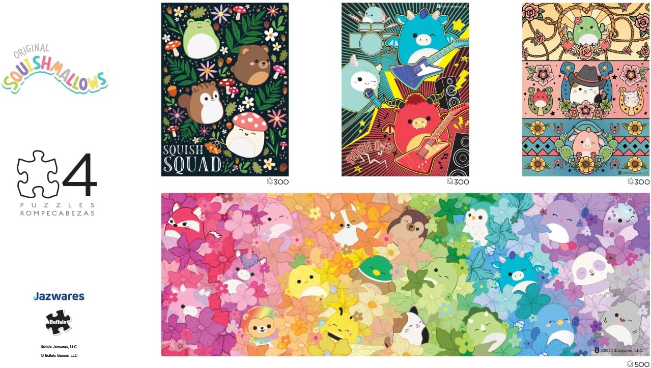 Buffalo Games - Squishmallows - 4 X 1 Multipack - Squish Multipack - Various Piece Count Jigsaw Puzzles for Adults - Challenging Puzzle Perfect for Game Nights