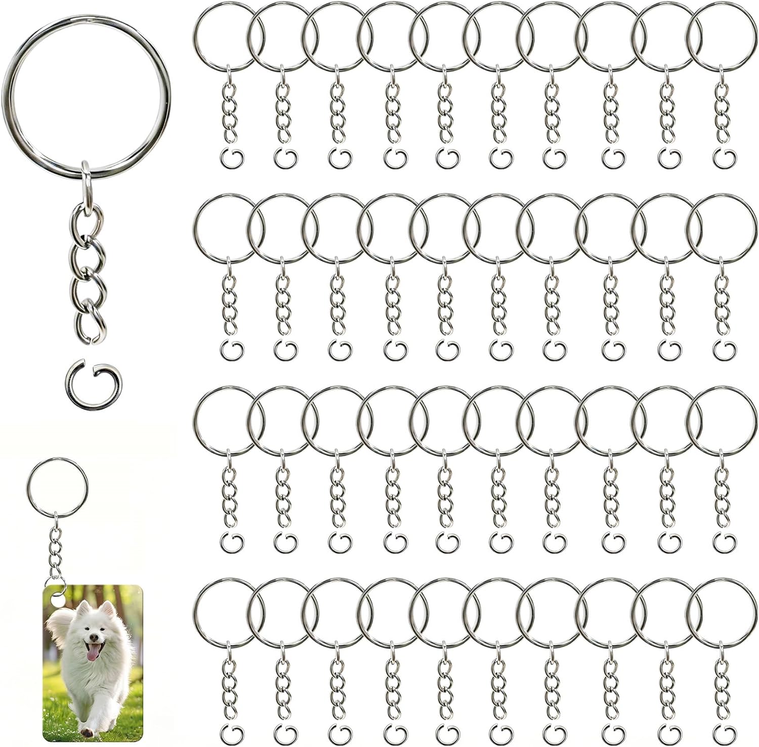 155 Pcs 1 Inch Keychains with Chain and 155 Pcs Jump Rings，Keychain Rings for Crafts，DIY Key Rings for Crafts Key Chain Chains，Key Chains Rings Parts with Open Jump Ring and Connector