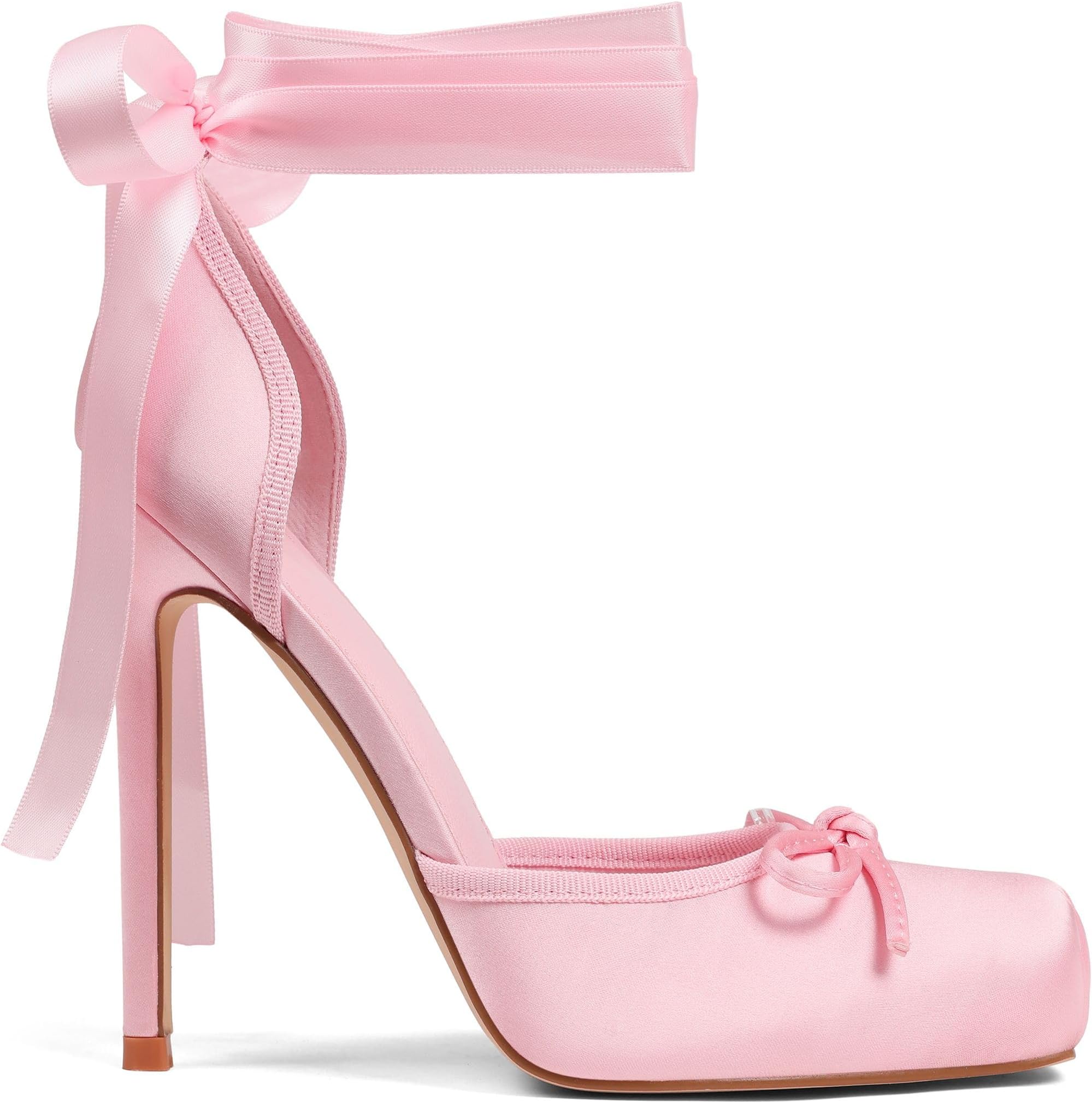 Heels for Women Closed Toe Pumps Ankle Strap Stiletto Heels Womens Satin Wedding Ballet Heeled Sandals Dressy Sexy Slingback Pumps Bow Low Office Work Shoes Square Toe Party Sandals