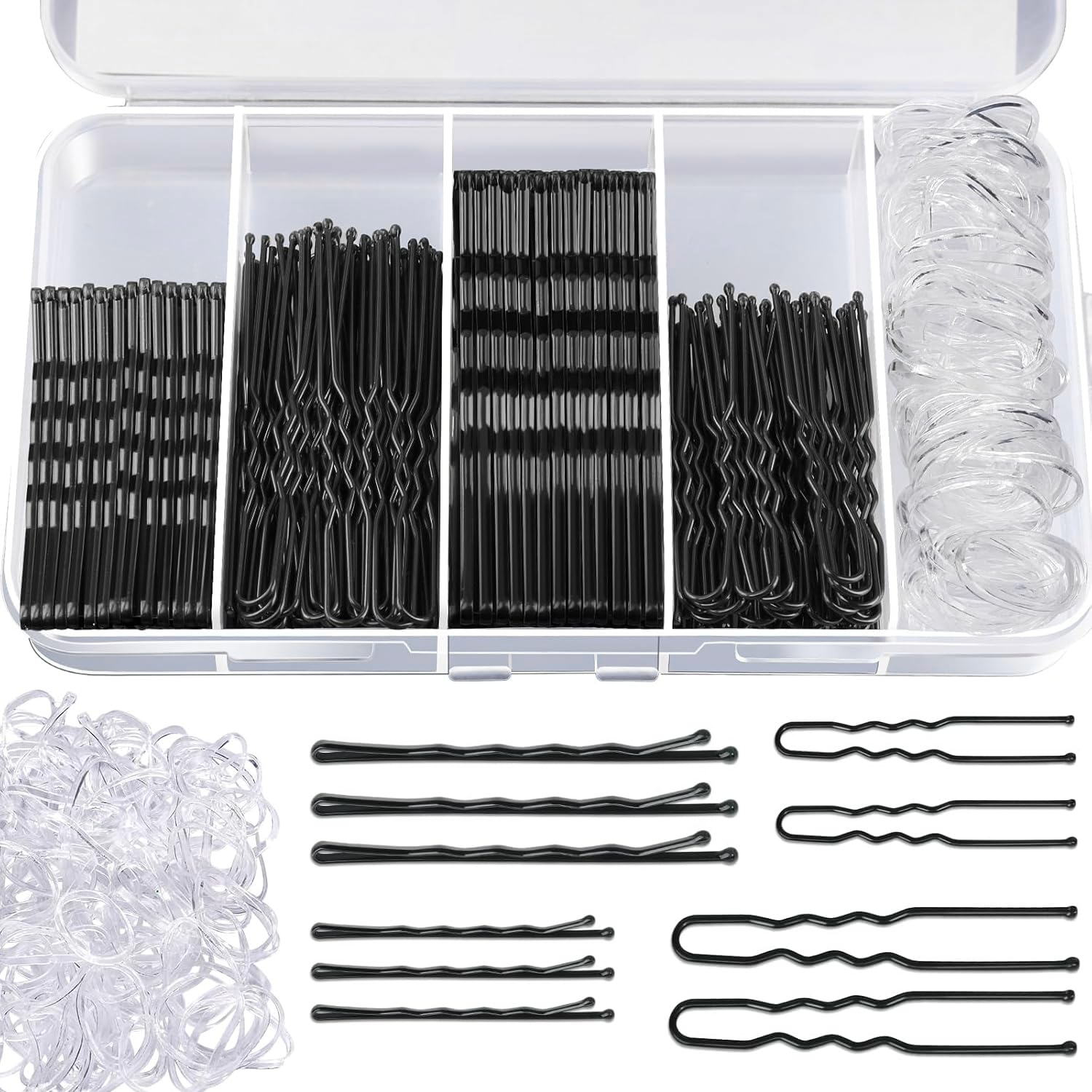 Watelife 300pcs Bobby Pins Hair Pins Kit,Hair Pins for Buns 2inch 2.36inch, Bobby Pins for Women and girl 2inch, 2.75inch,U Shaped,Waved,Black