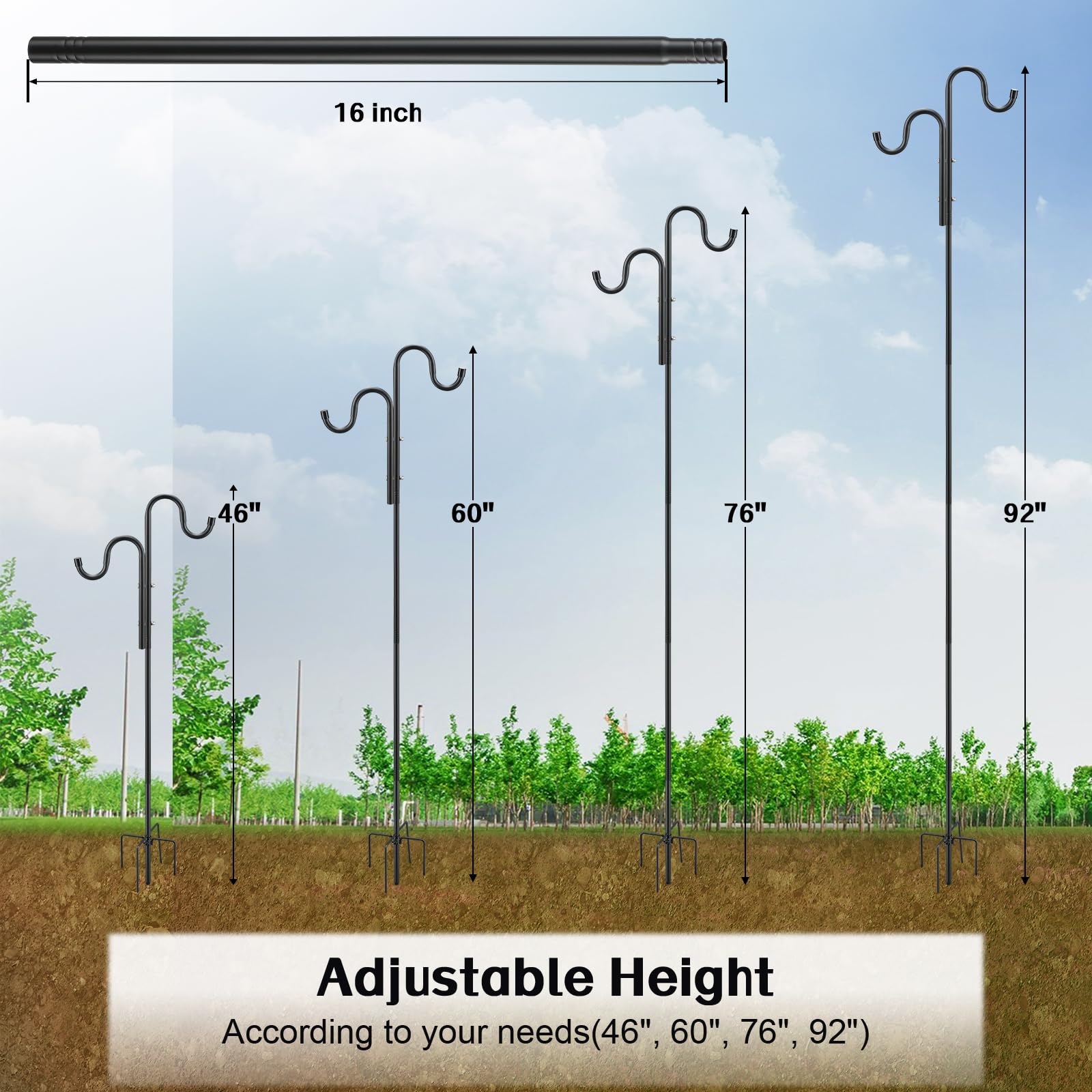 FEED GARDEN Schäferhaken Doppelt – 160 Cm Hoch, Verstellbar, 5 Zinken, Für Vogelfutterstationen & Deko
