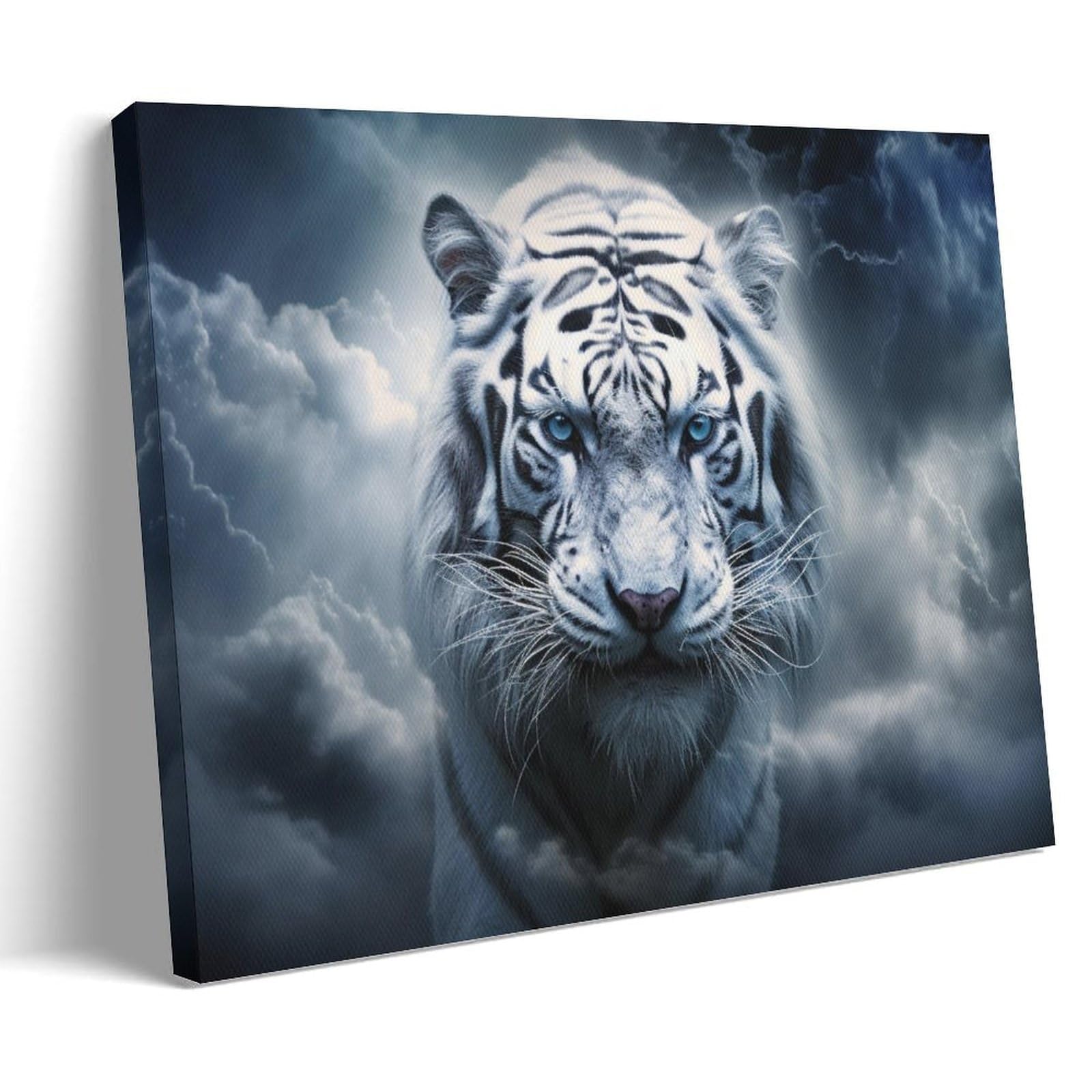 GMUKIFFY Vintage White Tiger Painting on Canvas Wall Art Cool Nature Animal Stretched And Framed Canvas Prints Artwork for Home Decorations Ready to Hang Wall Decor 12x18inch(30x45cm)