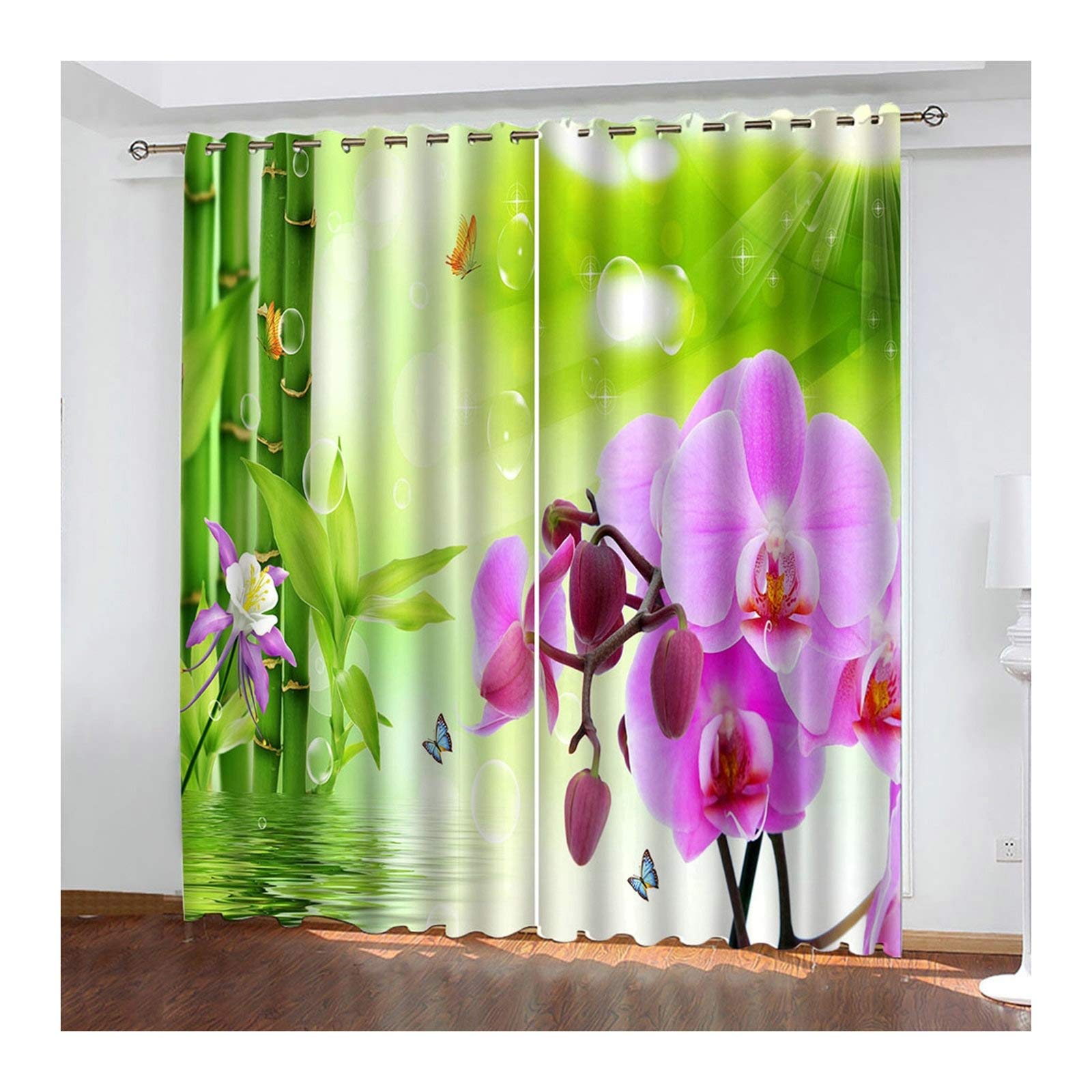 Vorhänge XXL Wells, Kräuselband Gardinen Vorhang Orchidee Babyzimmer Gardinen, Blickdichter Vorhang Lang (2PCS x H43 x B108)