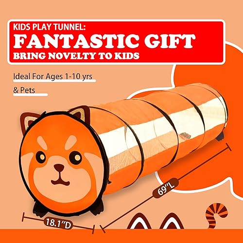 Miniatura 2 de Túnel de juego para niños, panda rojo, túnel de gateo plegable para bebé o mascota con dos ventanas de malla, gran regalo para niños y niñas, túnel