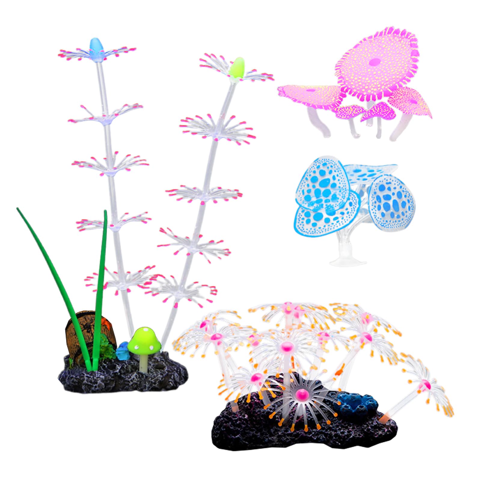 Décoration d'aquarium fluorescent corail coloré lot de 4
