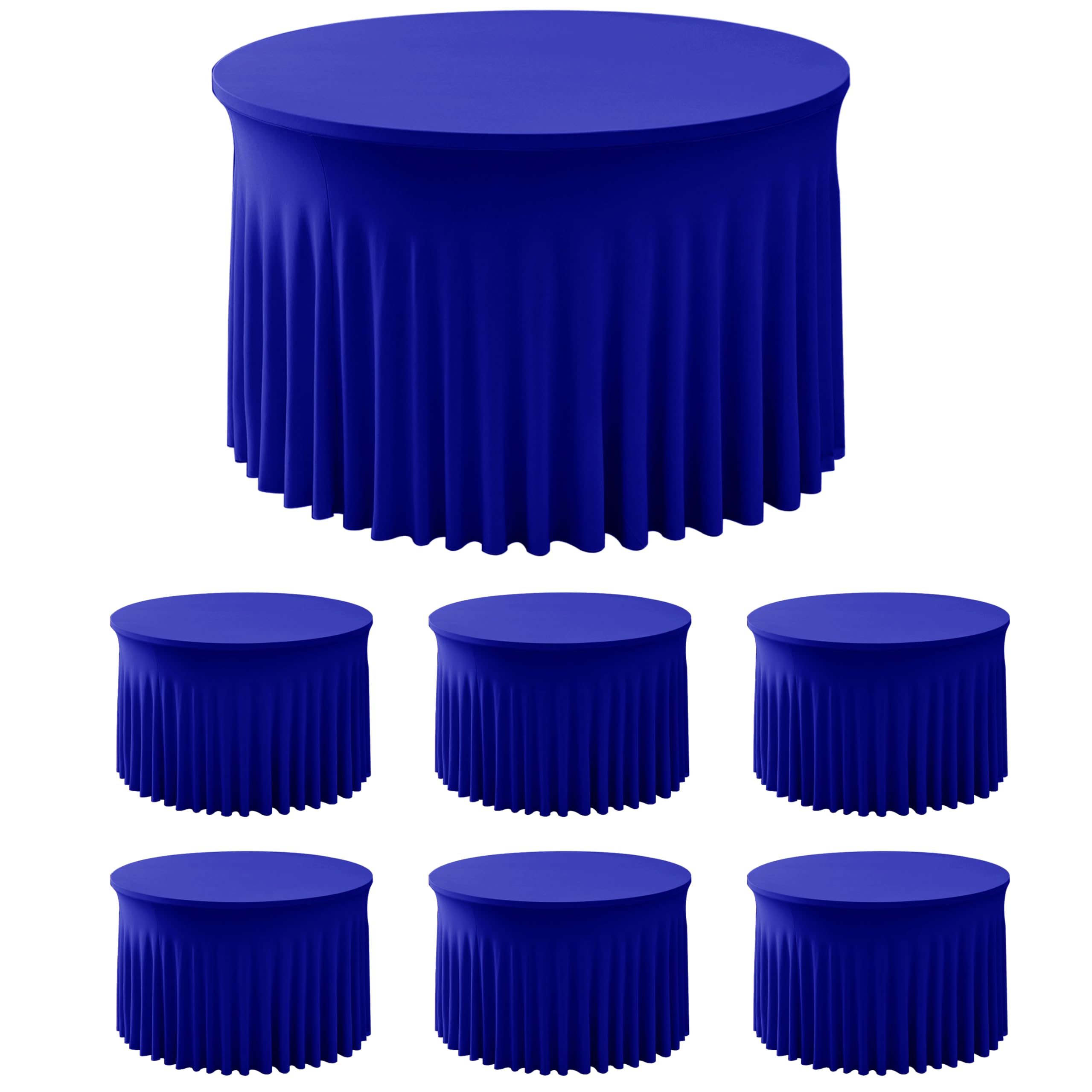 Fitted Royal Blue Spandex Table Skirts for Wedding Party,60 Inch Round