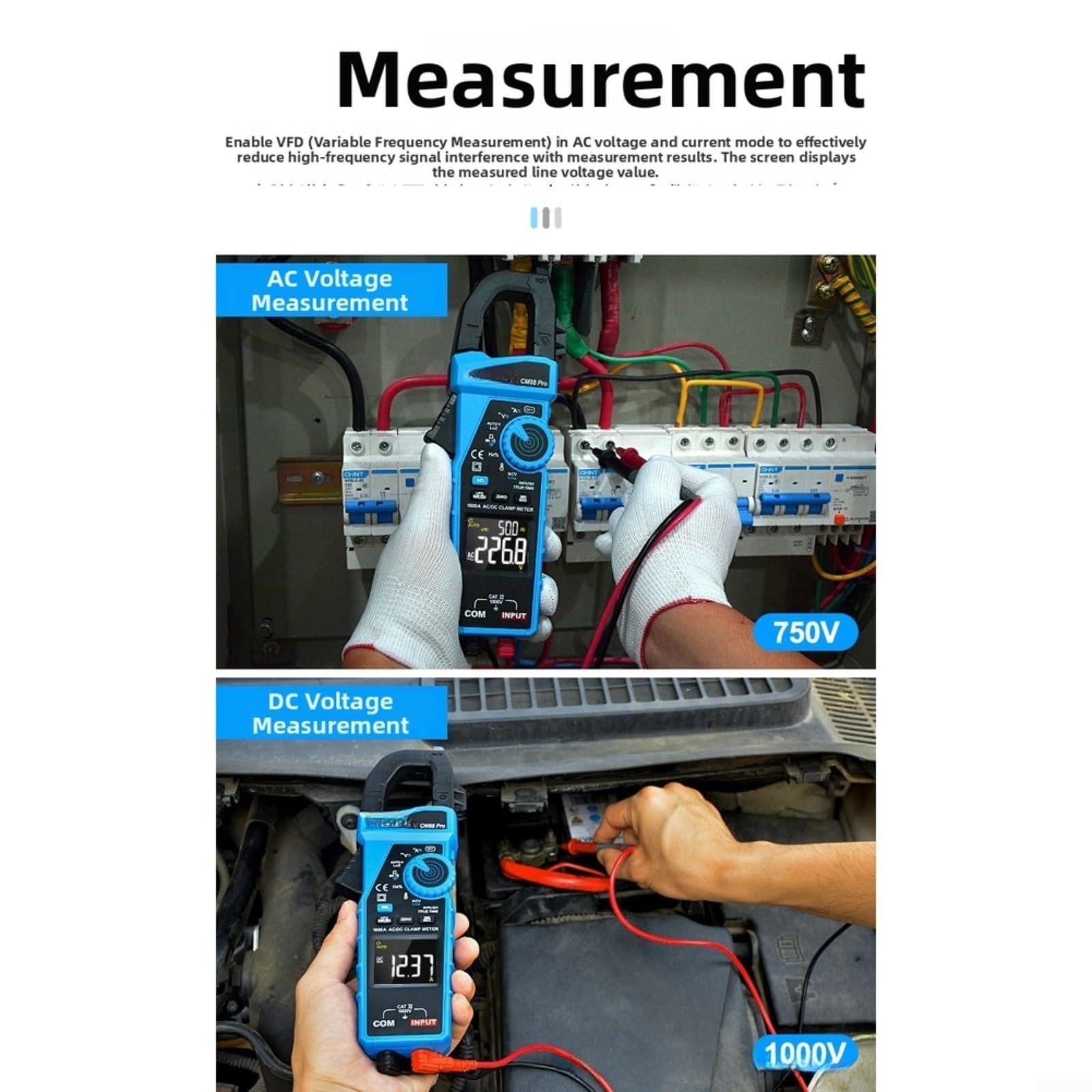 CM88pro Amperometro digitale a pinza con True RMS, 1000 A AC/DC, campo automatico, rilevamento della tensione senza contatto, display LCD, strumento multifunzione per elettricisti, blu e nero