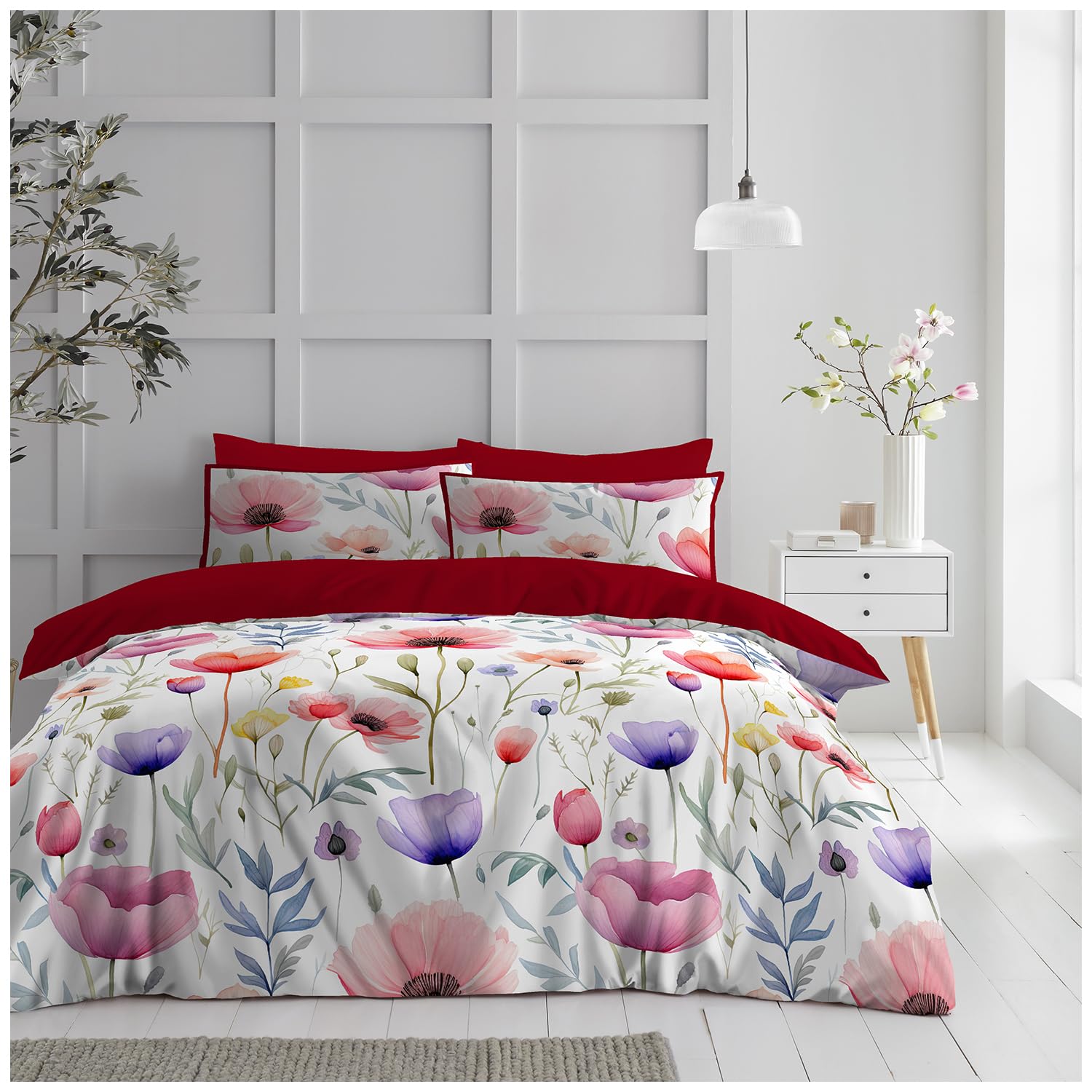 Gc Gaveno Cavailia Lola Botanical Leaves Pattern Double Duvet Cover Set With Matching Pillowcases - Easy Care Reversible Floral Comforter Bedding Set - Soft Breathable Polyester Long-Lasting Bed Linen