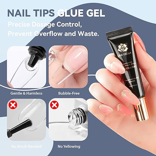 Miniatura 4 de UNA GELLA Kit de uñas cortas con puntas de gel, kit de uñas de gel con pegamento de gel sólido de 0.5 fl oz, 300 uñas extra cortas mate con lámpara