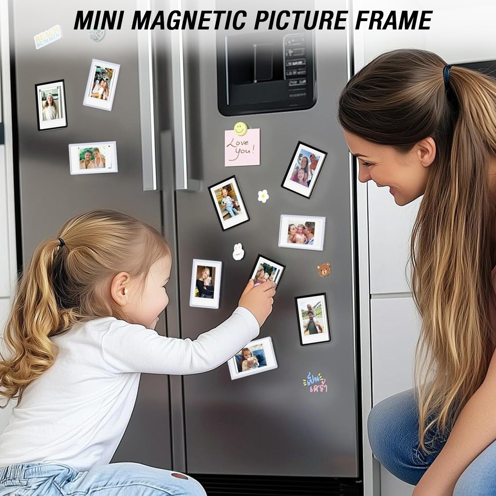 10 sztuk mini magnetycznych ramek na zdjęcia, 9,3 x 6,4 cm, magnetyczne ramki na zdjęcia, do lodówki, wielokrotnego użytku, magnesy do Polaroid Instax Mini 11/9/8, pocztówki (czarne)