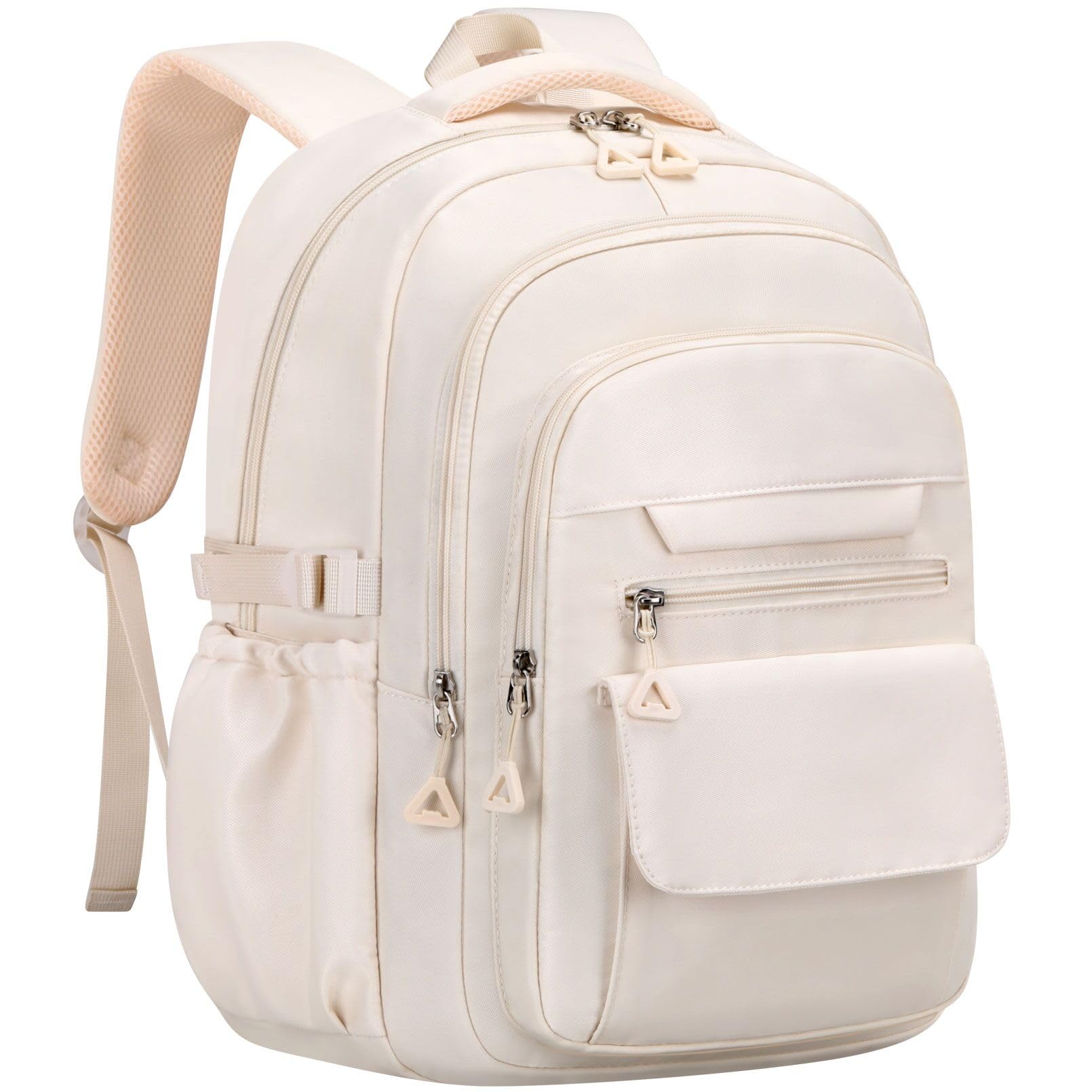 AFGWK Cute Backpack for School Teen Girls Beige Bookbag Aesthetic Womens Travel Book Bags for School Kids Student Back Packs