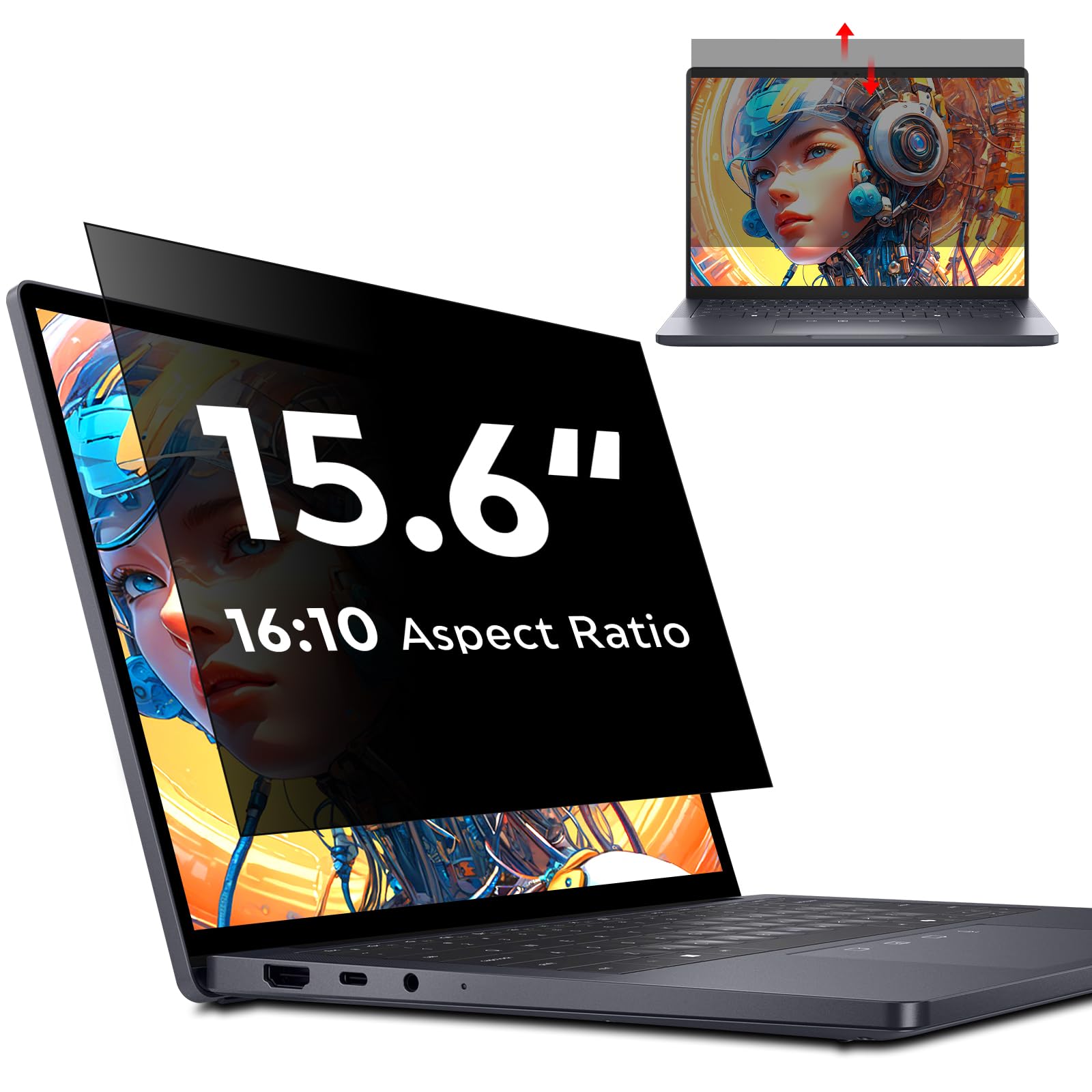 Sichtschutzfolie Laptop 15,6 Zoll 16:10, Anti Spy Blaulicht Blendfrei Blickschutzfolie, Abnehmbarer 15.6'' Laptop Sichtschutz Kompatibel mit Lenovo Hp Dell Acer Samsung Asus Toshiba