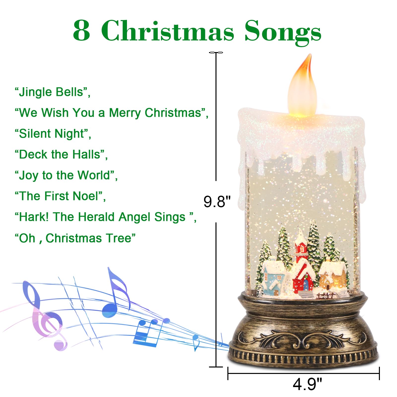 Eldnacele Weihnachts-Schneekugel-Laterne mit Timer und Musik, batteriebetrieben/USB-betrieben, beleuchtete Wasserlaterne für Weihnachtsdekorationen (Schneekabinenszene)