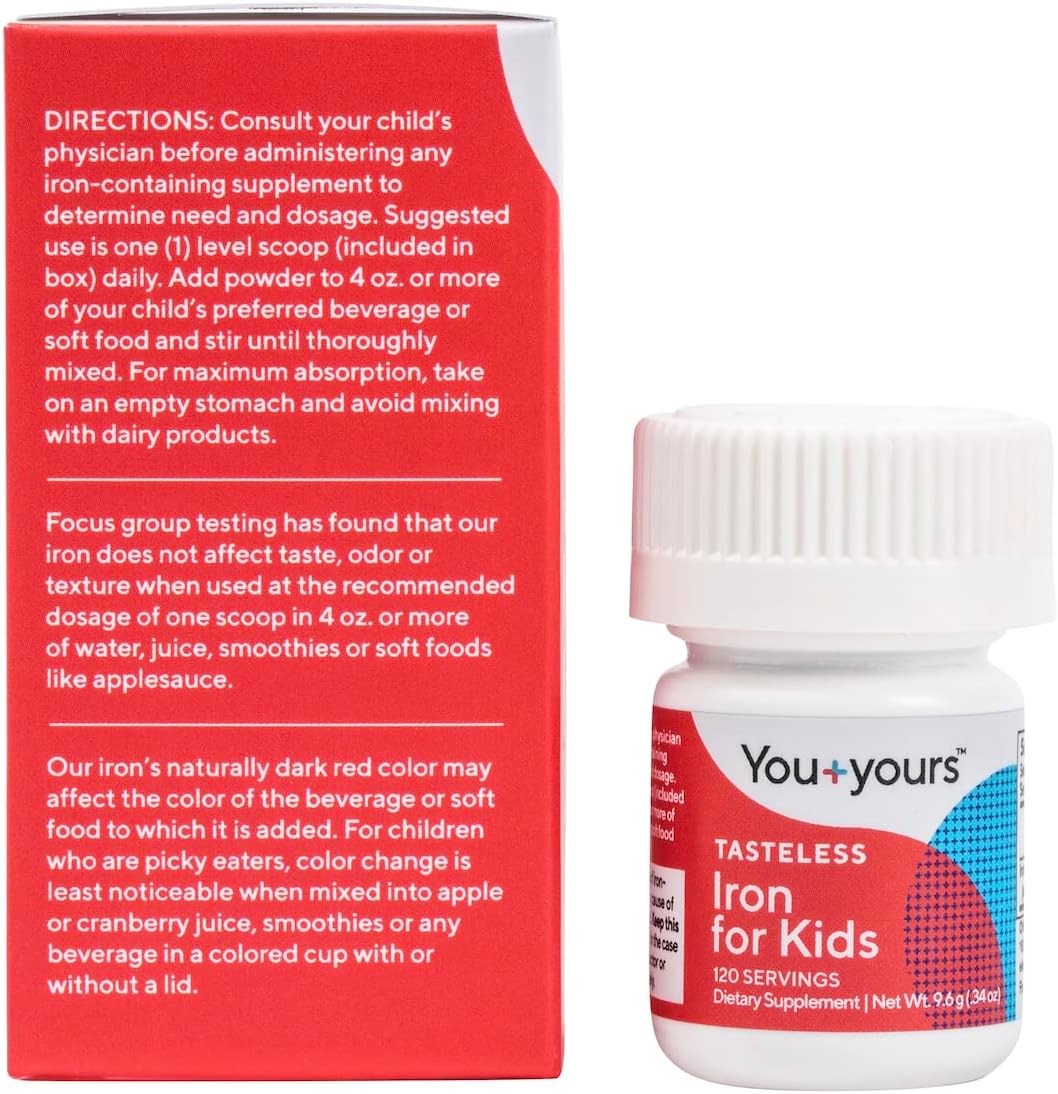 Tasteless Iron for Kids + Toddlers- 4-Month Supply- No Sweeteners, Flavors or Preservatives. Add to Beverages or Food. Pure, Flavorless Children's Iron Supplement.