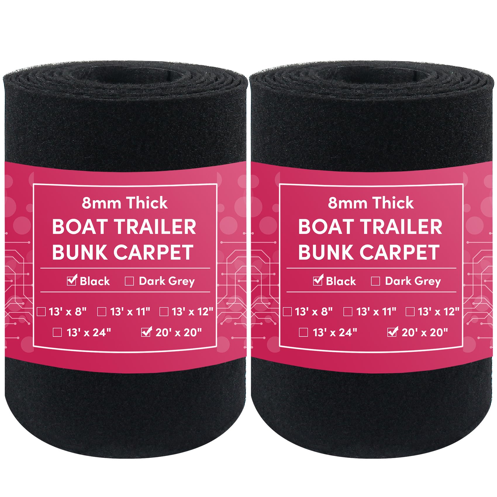 VEITHI Boat Trailer Bunk Carpet Black 20 inch x 20 feet, Boat Bunk Carpet Trailer Bunk for Jet Ski Ramps (2 Pack)