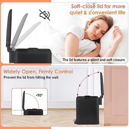 Miniatura 4 de PayLessHere Cubo de basura delgado de 1.3 galones con tapa, pequeño cubo de basura negro de acero inoxidable con cubo interior extraíble