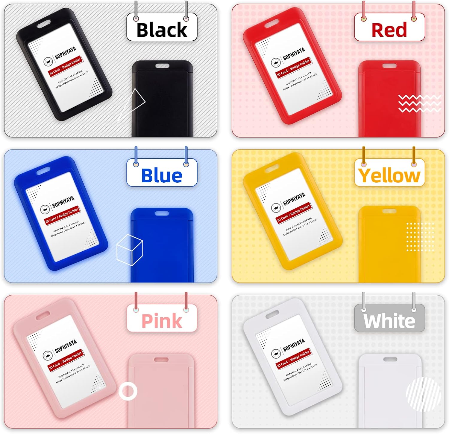 6 Pack Sliding ID Badge Holder Hard Plastic Key Card Work Badge Sleeve For Office School Factory Id Credit Cards Proximity Key Cards Driver Licenses And Passes White