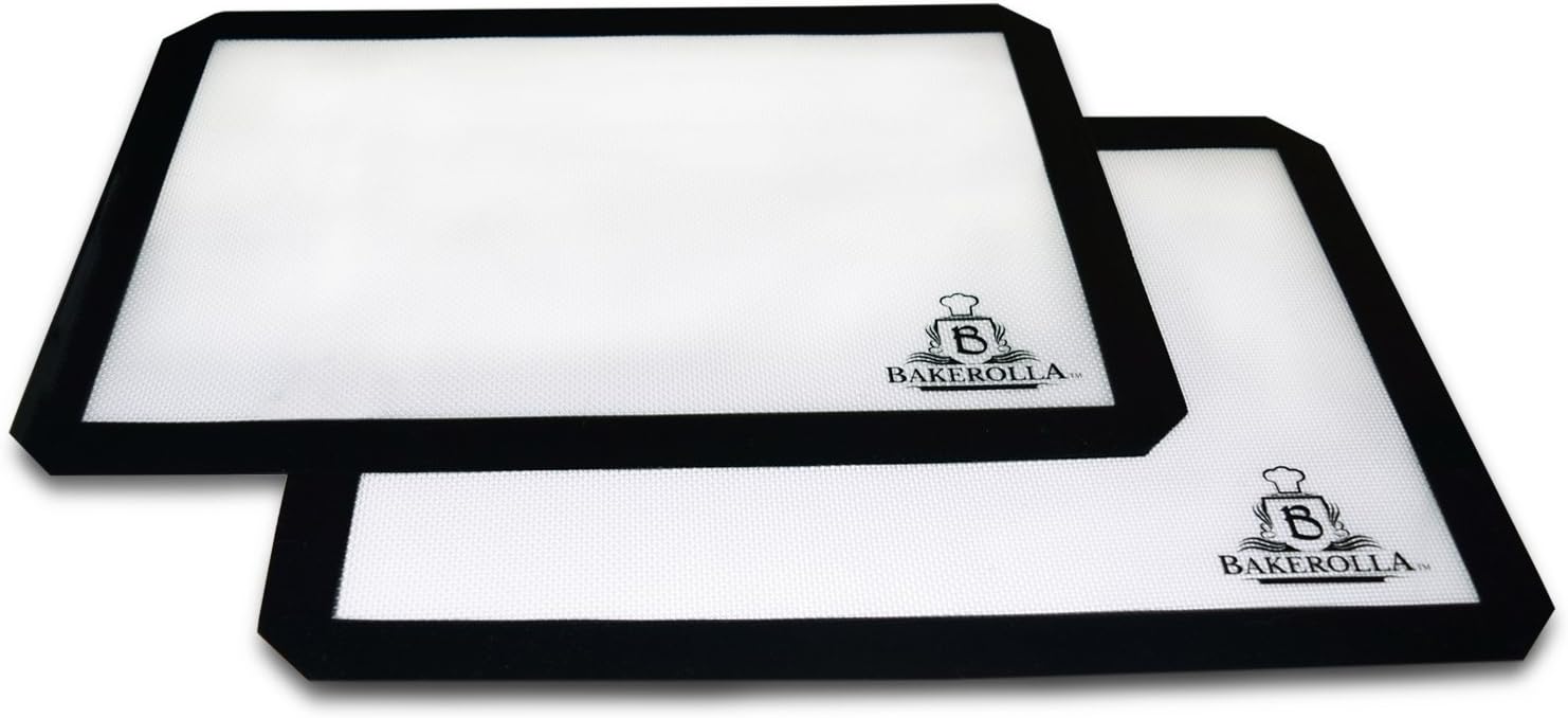 Bakerolla Premium Silicone Baking Mat for Cookies and Pastry - Heat Resistant and Non-stick - 11.5 by 16.5 Inches Sheets - Pack of 2