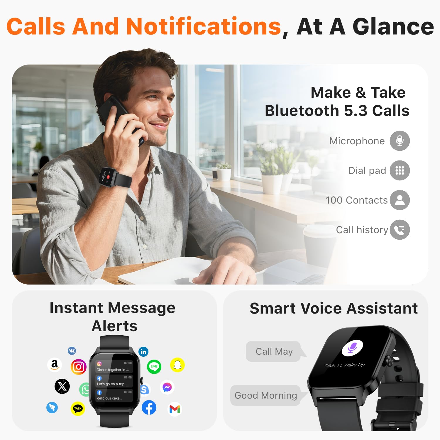 Smart Watch for Women Men - Answer/Make Call, Fitness Tracker Smartwatch for Android iPhone Compatible, Sleep Female Cycle, 120+ Sports Modes Step Counter (Midnight Black, 2 Straps) — view 2