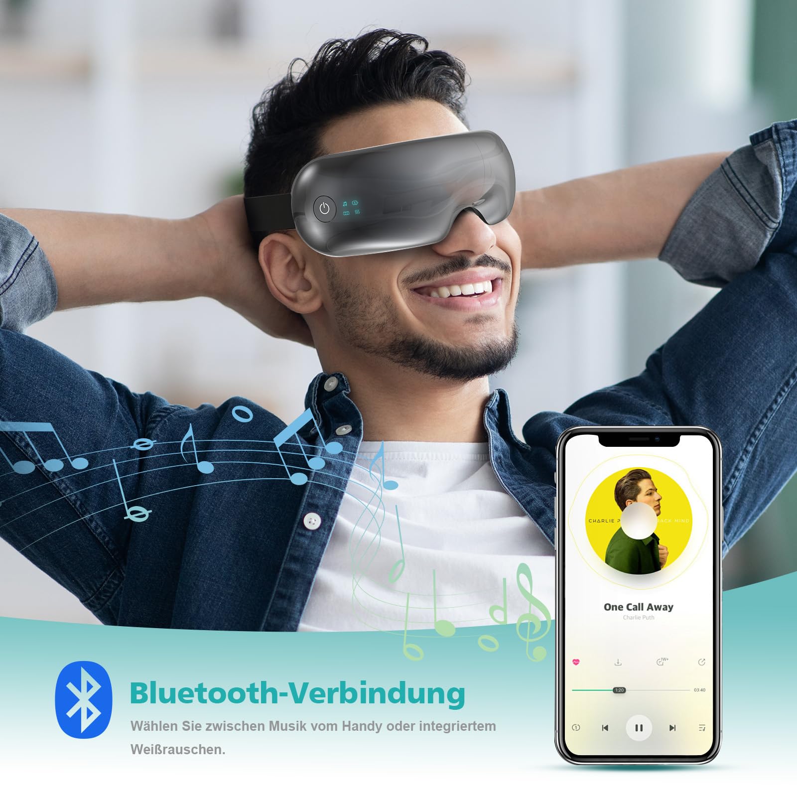 Eyecloud Vision - Augenmassagegerät mit Wärme & Bluetooth-Musik, Sichtbarem Design, Luftdruckmassage, Augenentspannung für Müde/Trockene Augen, Geschenk für Frauen, Männer, Freunde und Familie