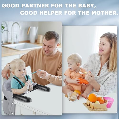 Miniatura 8 de Silla alta para bebé, silla alta con gancho, silla alta portátil para viajes, silla alta para mesa, portátil y plegable, adecuada para la familia y