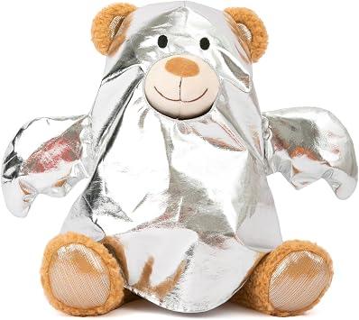 Halloween Teddy Bear Stuffed Animal, 10" Soft Teddy Bear Plush Toy with Shiny Silver Ghostly Costume, Halloween Plushies Toy Halloween Stuffed Animal for Boys Girls