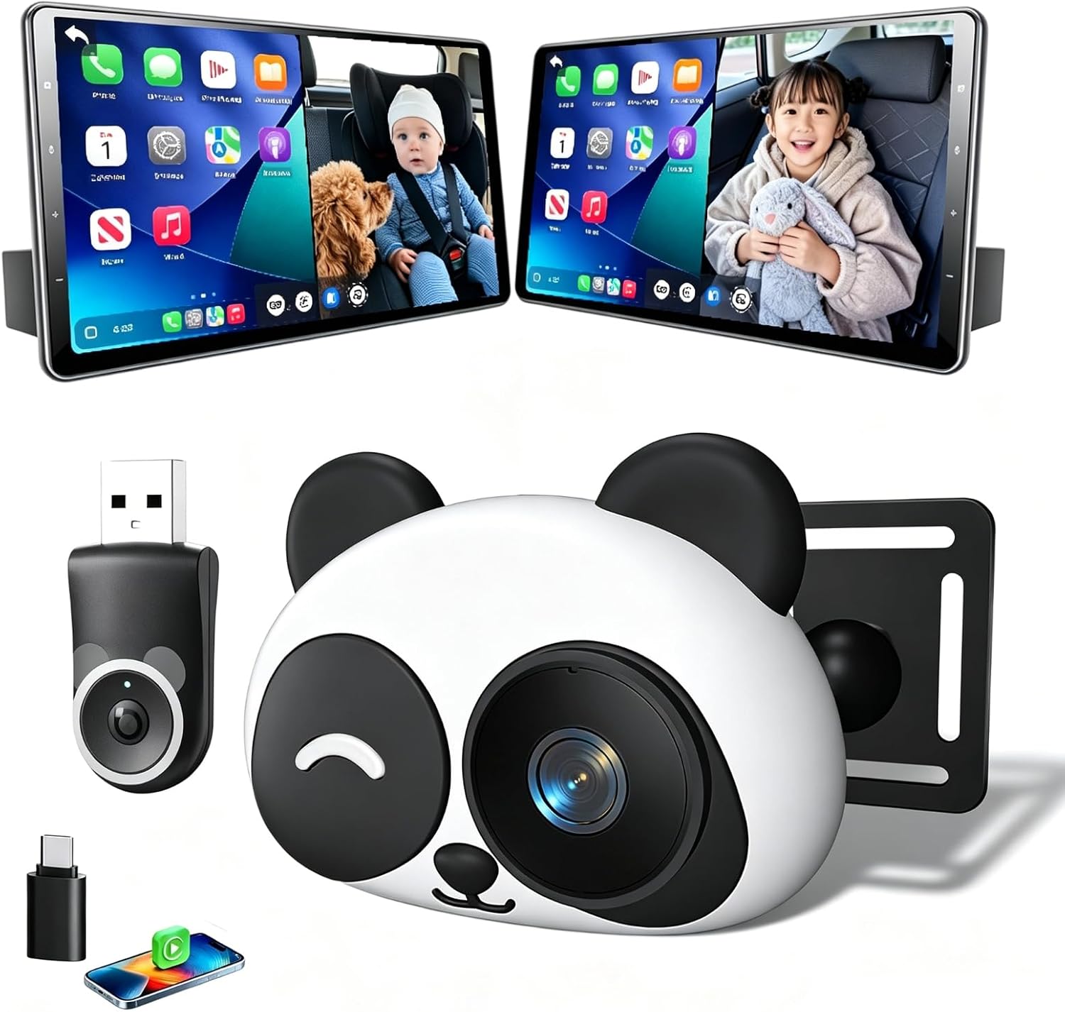 Cabin Care Baby Car Camera with Wireless CarPlay Adapter, 1080P HD Monitor