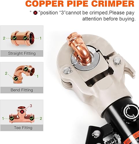 Herramienta de prensa de cobre hidráulica para accesorios de cobre de 1/2", 3/4", 1" y troqueles de 3/8" a 1" para tubería ASTM F1807 PEX,