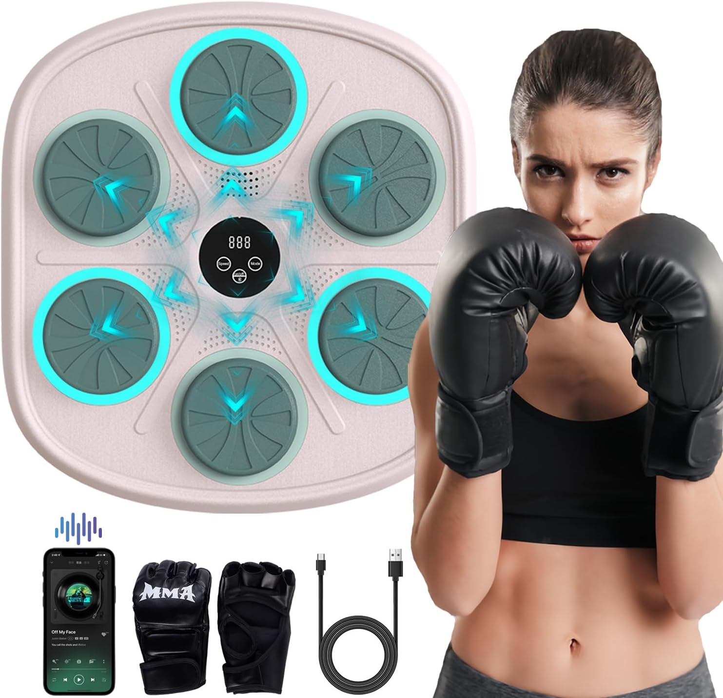 Smart Music Boxing Machine for Adults and Kids, Wall-Mounted Interactive Trainer with LED Display, 9 Modes & 9 Speeds, Perfect for Home Stress Relief,Fitness Gifts for Teen Boys