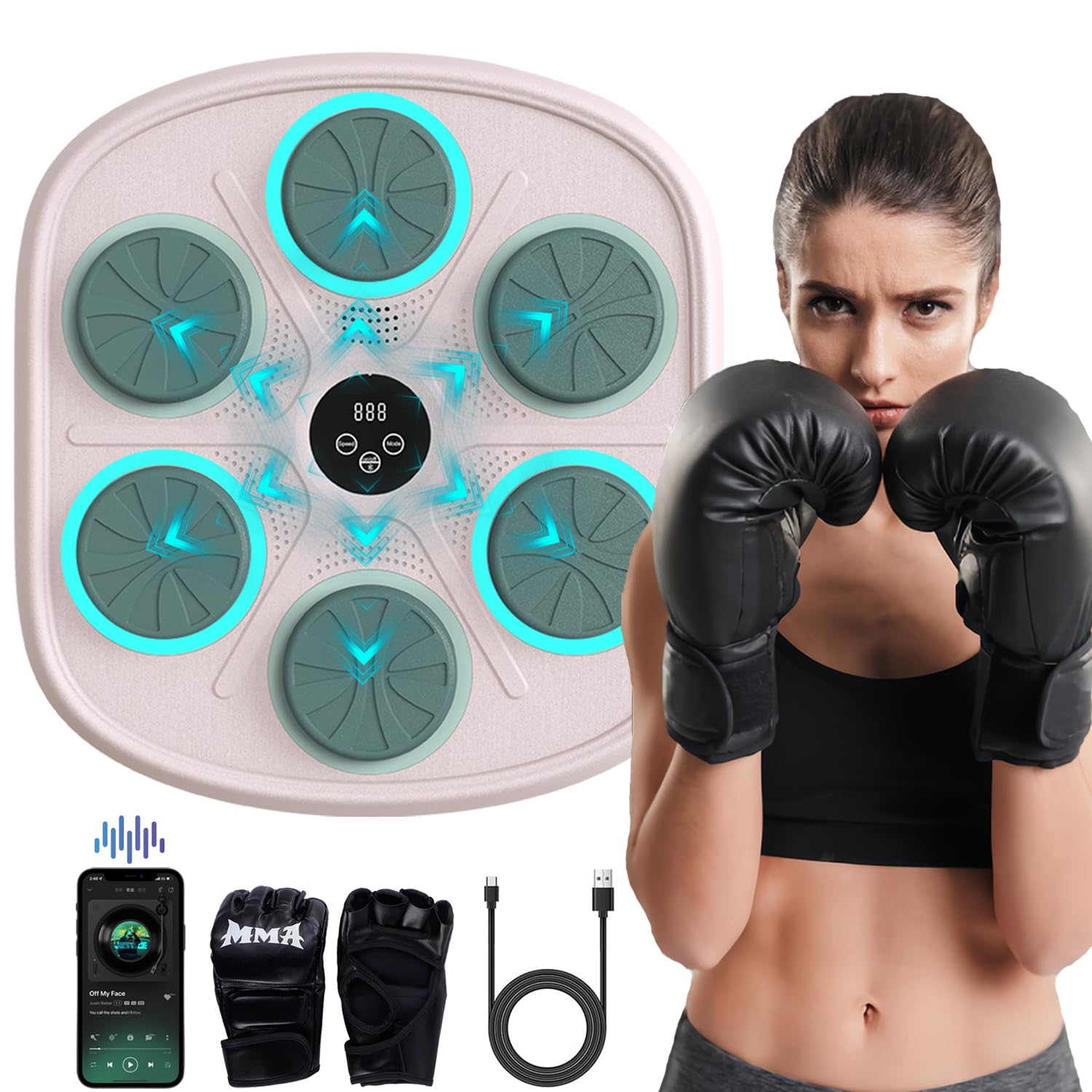 BOLUPO Smart Music Boxing Machine for Adults and Kids, Wall-Mounted Interactive Trainer with LED Display, 9 Modes & 9 Speeds, Perfect for Home Stress
