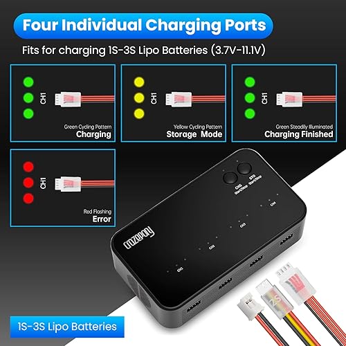 Miniatura 4 de Crazepony Cargador y descargador de almacenamiento de batería LiPo de 4 puertos, cargador de equilibrio RC 1S-3S Cargador pequeño Whoop con modo de