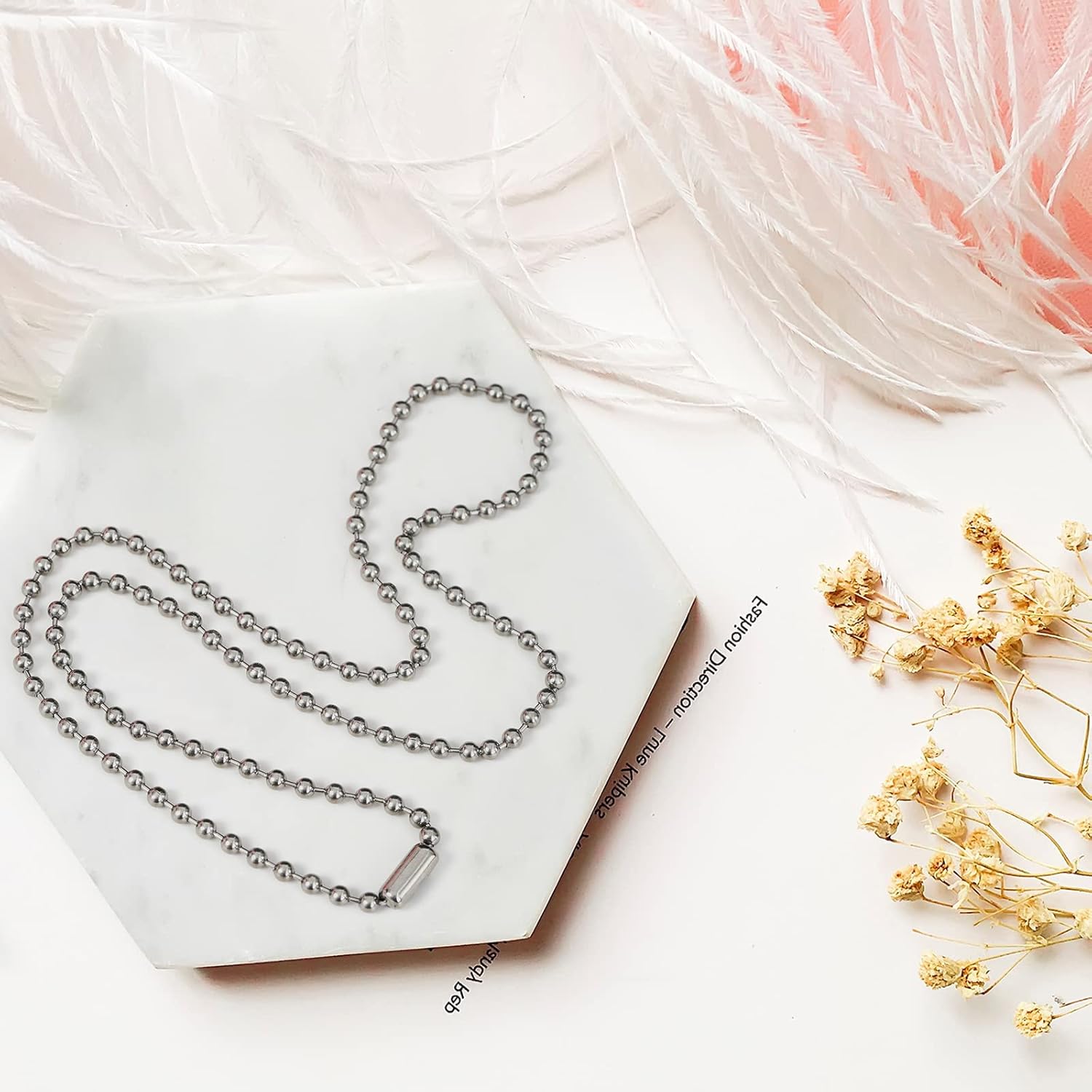 NW Pure Titanium Material Chain Silver Ball Necklaces for Women Rustproof Adjustable Decorative with Beautiful Packaging (4.0mm-Gun color, 30 inch) - Image 5