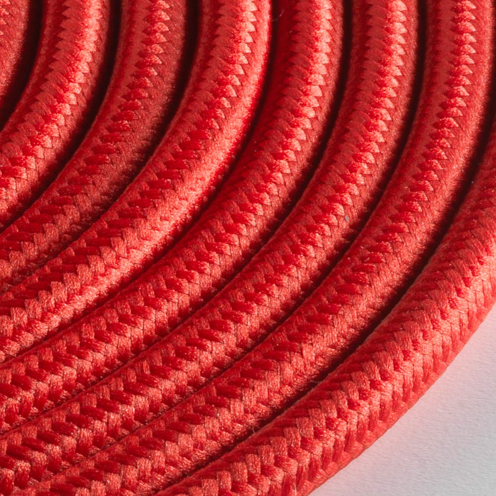 Klartext – Cable textil redondo luminoso para iluminación, 3 x 0,75 mm, rojo, 10 m. Atención: cable tierra incluido. Máxima seguridad a prueba de golpes.