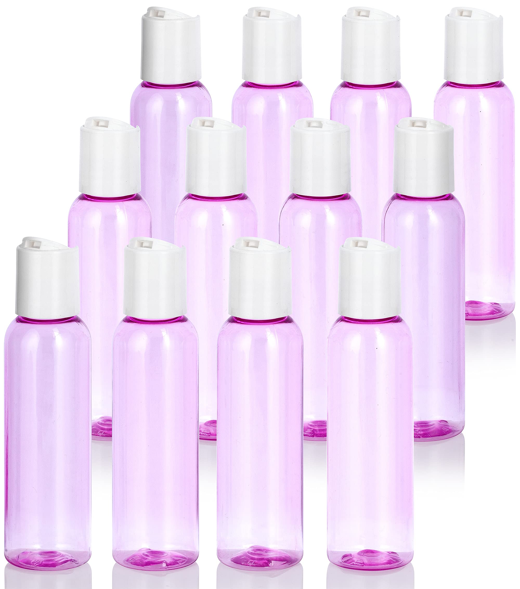 JUVITUS 2 oz Pink Cosmo Round PET (BPA Free) Plastic Bottle (12 Pack, White Disc Cap)